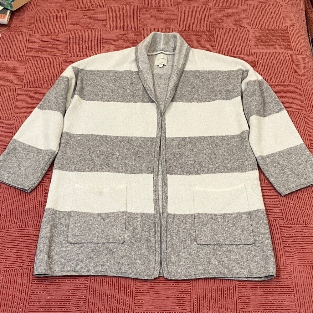 Gentle Fawn Gray and White Striped open front Mallory Cardigan
